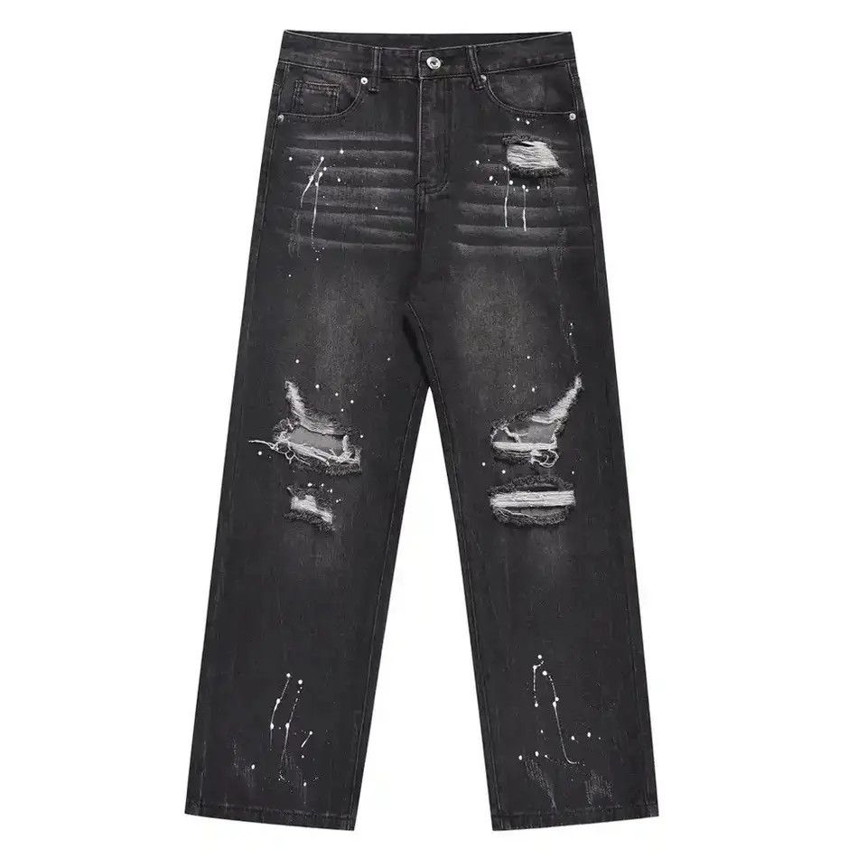 Japanese Brand Ripped Jeans Men Y2k Street Baggy Summer Black Size US 32 / EU 48 - 6 Thumbnail