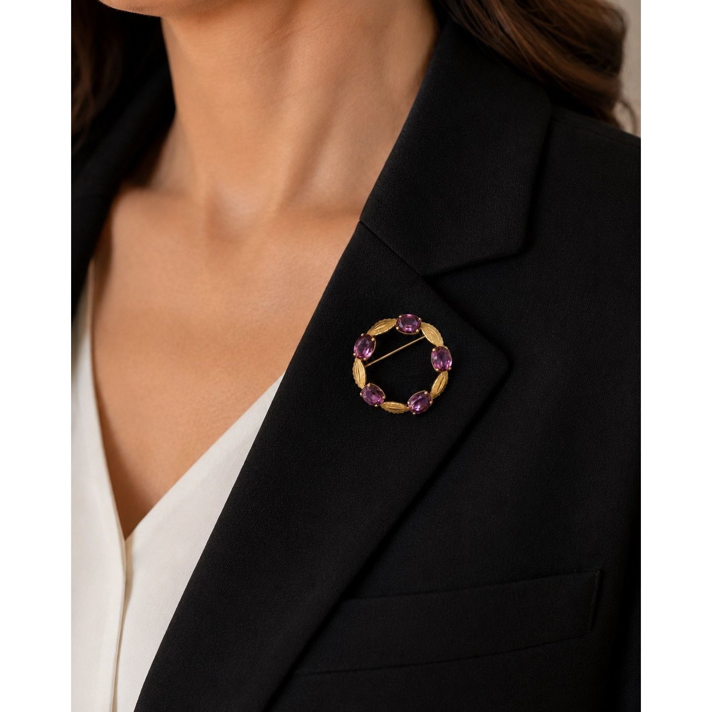 Vintage Vintage Van Dell 12K Gold Filled Amethyst Wreath Brooch Size ONE SIZE - 2 Thumbnail