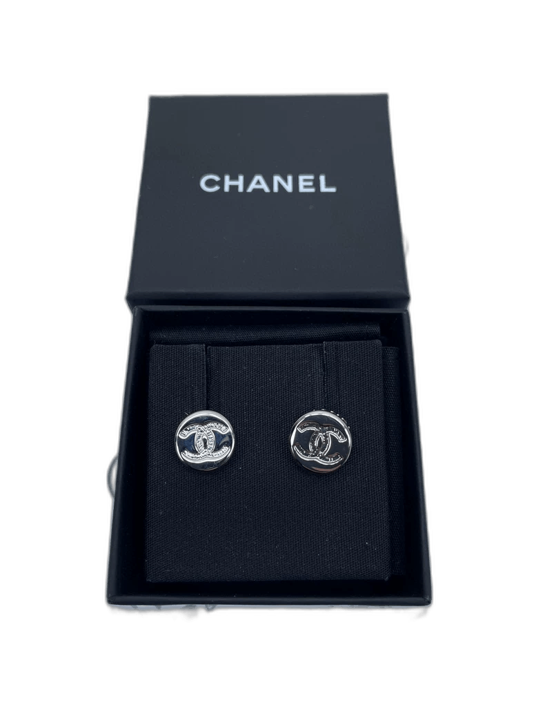 Chanel Chanel Double C Silver Stud Earrings Size ONE SIZE - 1 Thumbnail