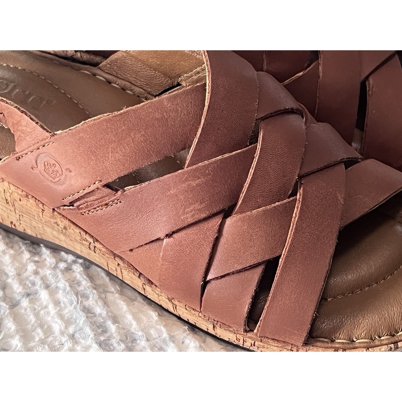 Born Born Cork Platform Laila Brown Leather Woven Wedge 7 EUC Size US 7 / IT 37 - 10 Thumbnail