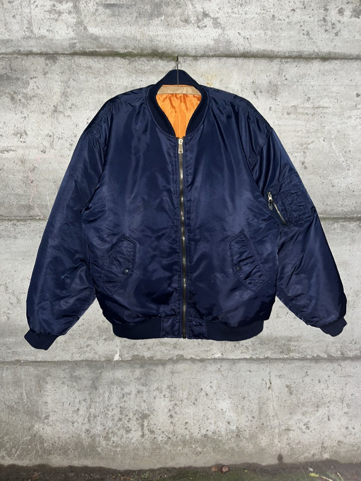 Alpha Industries 90s Korean Reversible Baggy Navy Bomber Winter Jacket Vtg Size US XL / EU 56 / 4 - 14 Thumbnail