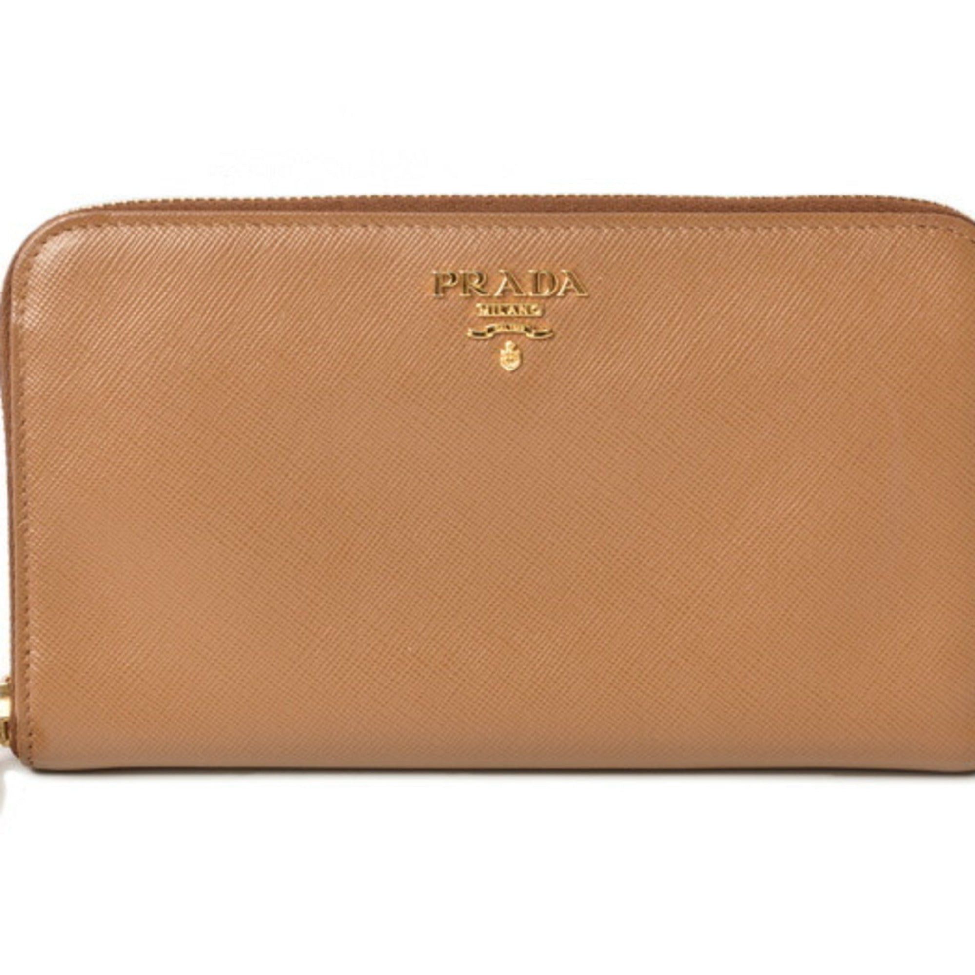 image of Prada Wallet Long 1M0506 Saffiano Metal Embossed Leather Caramel Caramel in Brown, Women's