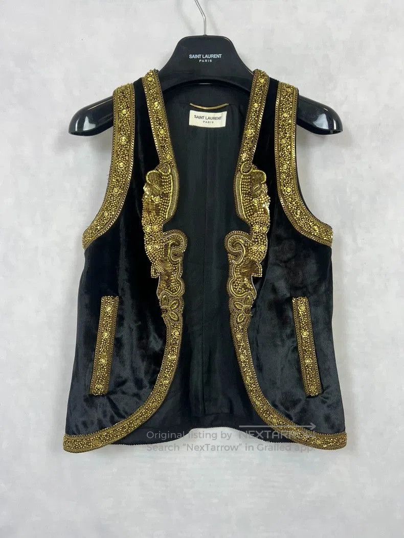 Hedi Slimane Saint Laurent Velvet Embroidered Vest . Size US M / EU 48-50 / 2 - 1 Thumbnail