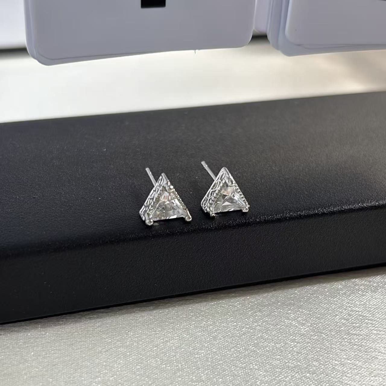 Other 8mm CZ Geometric Triangle Stud Earrings for Men Women Size ONE SIZE - 5 Thumbnail