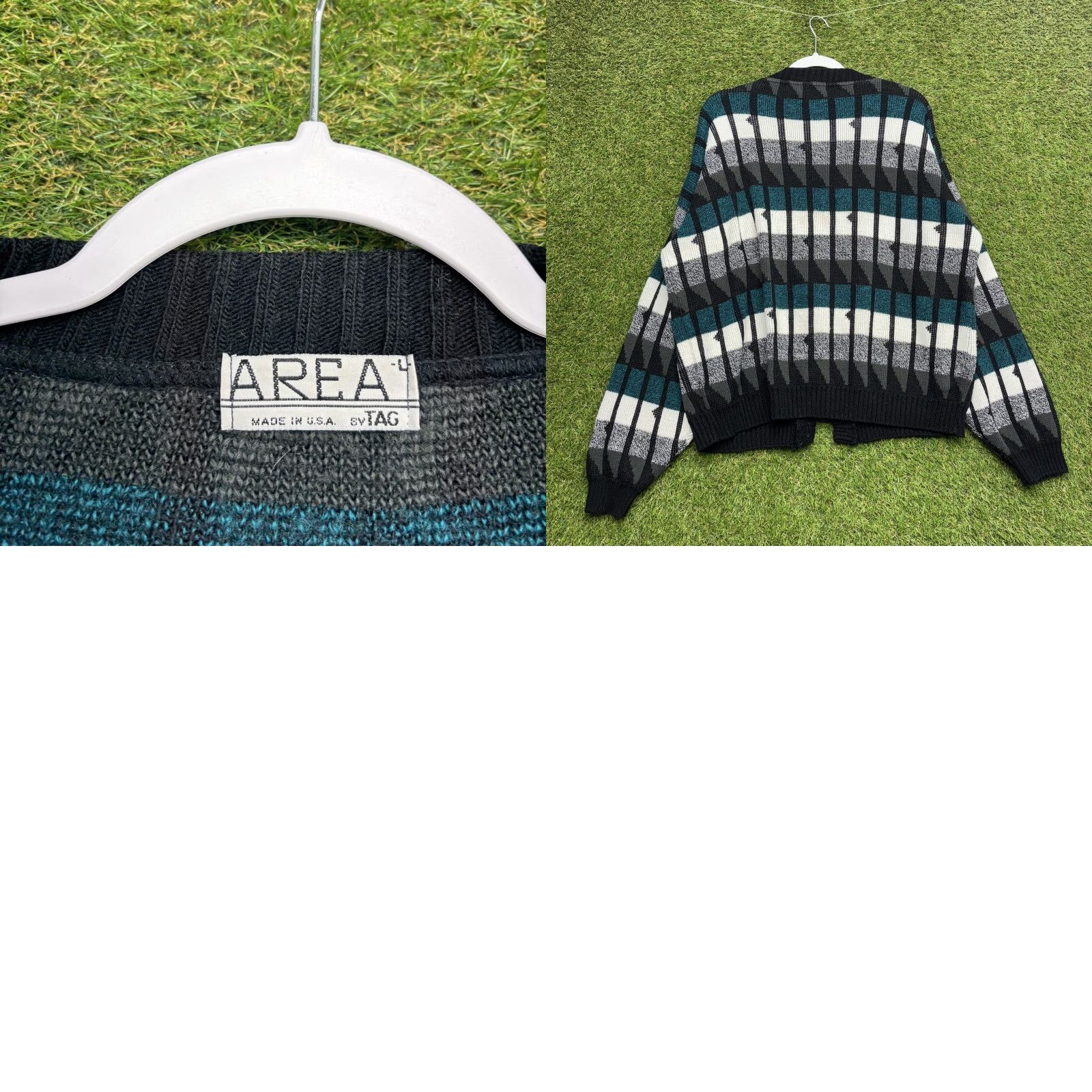Area VINTAGE AREA4 Cardigan Sweater Mens Large Black Geometric 90s USA Mens Size US L / EU 52-54 / 3 - 8 Thumbnail