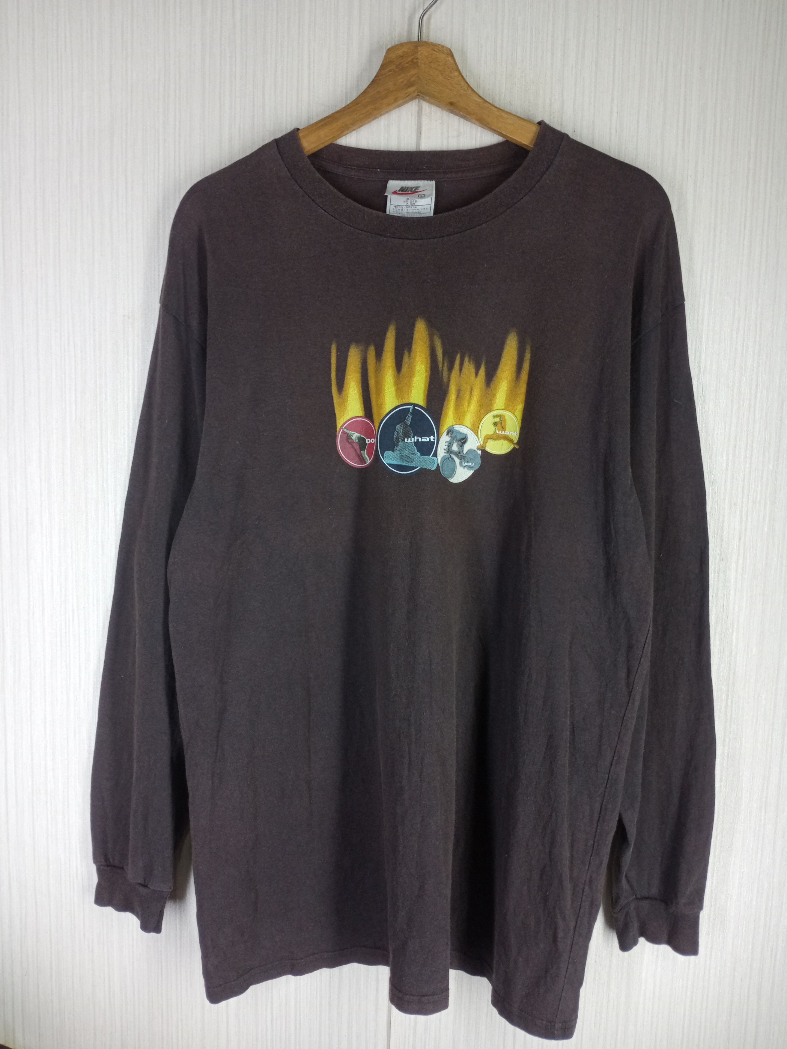 Nike Rare Vintage 90s Nike Just Do It Flame Long Sleeve Tshirt Size US L / EU 52-54 / 3 - 2 Thumbnail