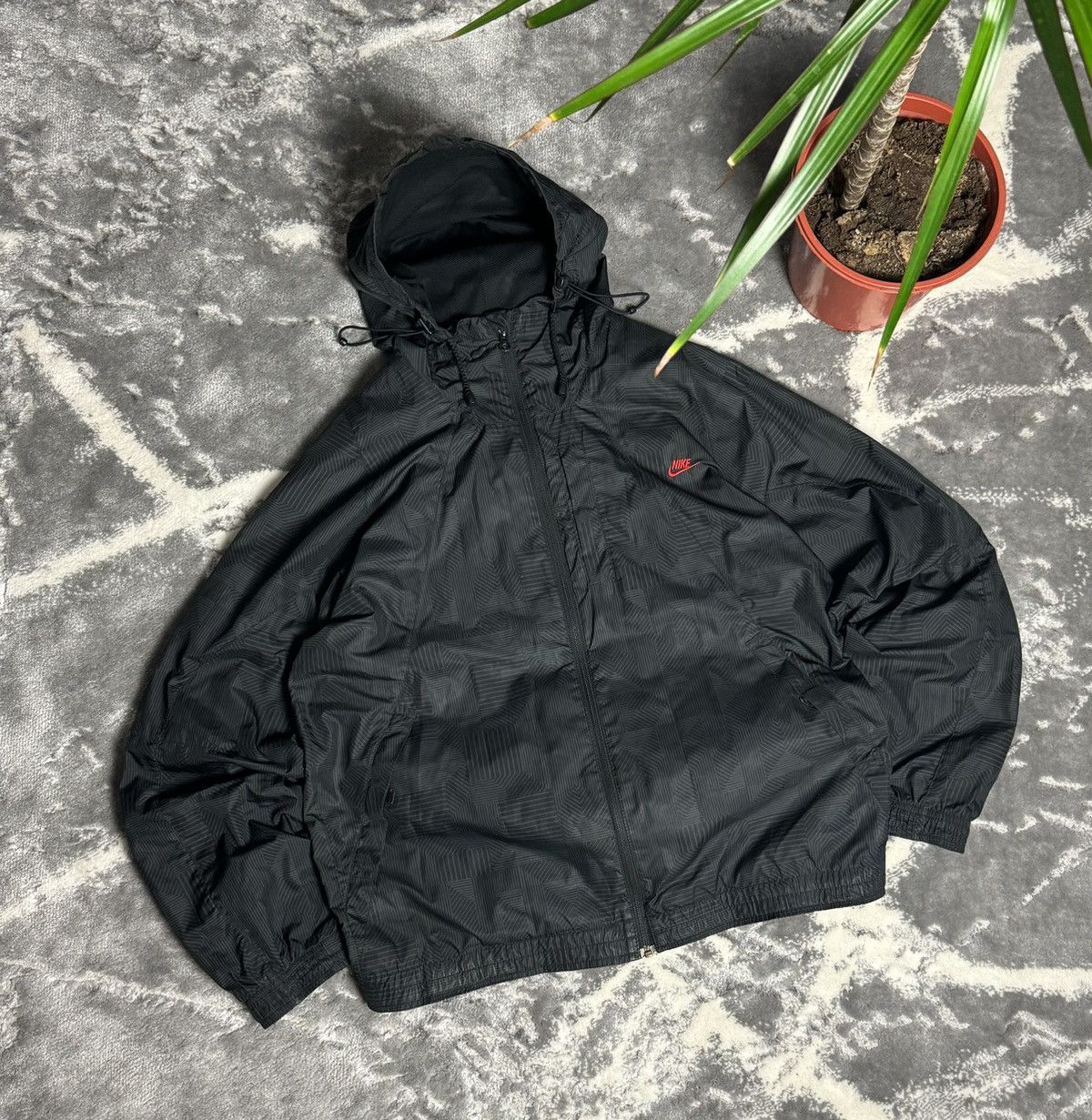 Pre-owned Nike X Vintage 00s Nike Vintage Nylon Airmax Hooded Jacket Drill In Black