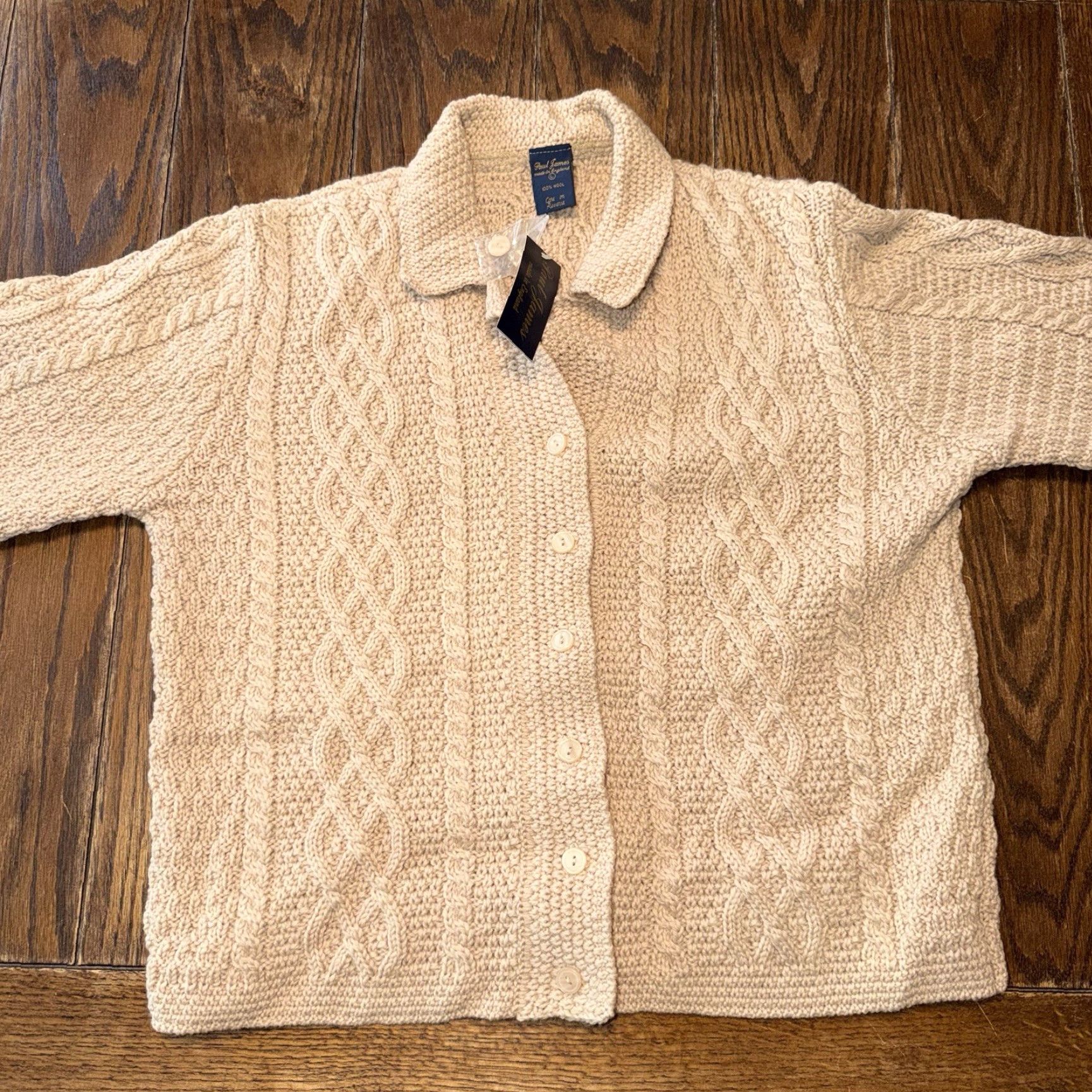 Paul James VINTAGE Paul James Wool Cable Knit Fisherman Cardigan Sweater Womens Large Ivory England Size L / US 10 / IT 46 - 2 Thumbnail