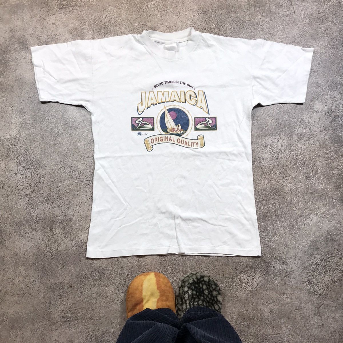 Vintage Vintage 90s Jamaica Graphic Tee Sun Faded Streetwear Slim XL Size US XL / EU 56 / 4 - 1 Thumbnail