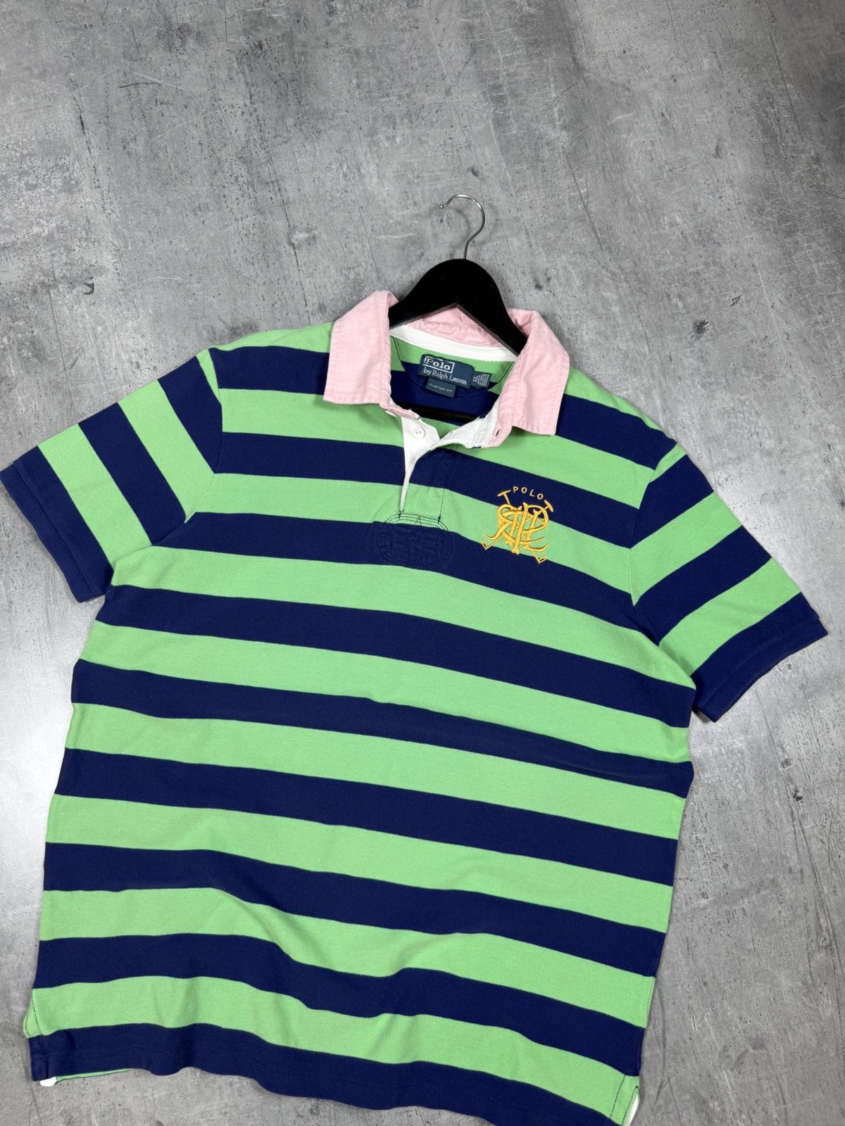 Polo Ralph Lauren × Ralph Lauren × Vintage Vintage Polo Ralph Lauren Striped Polo T-Shirt blue green Size US XL / EU 56 / 4 - 4 Thumbnail