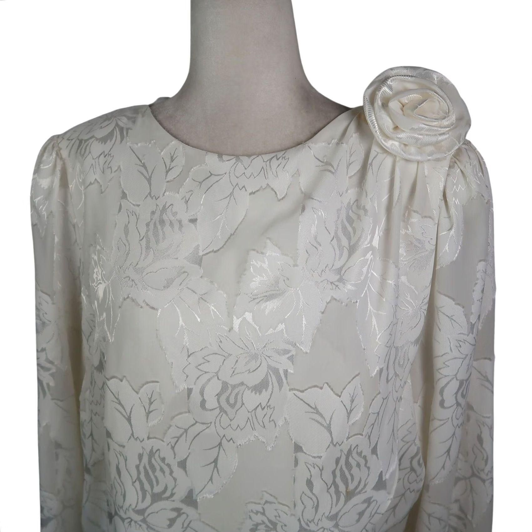 Vintage Vintage 80s Cream Floral Satin Layered Look Midi Cocktail Dress 12 Size XL / US 12-14 / IT 48-50 - 2 Thumbnail