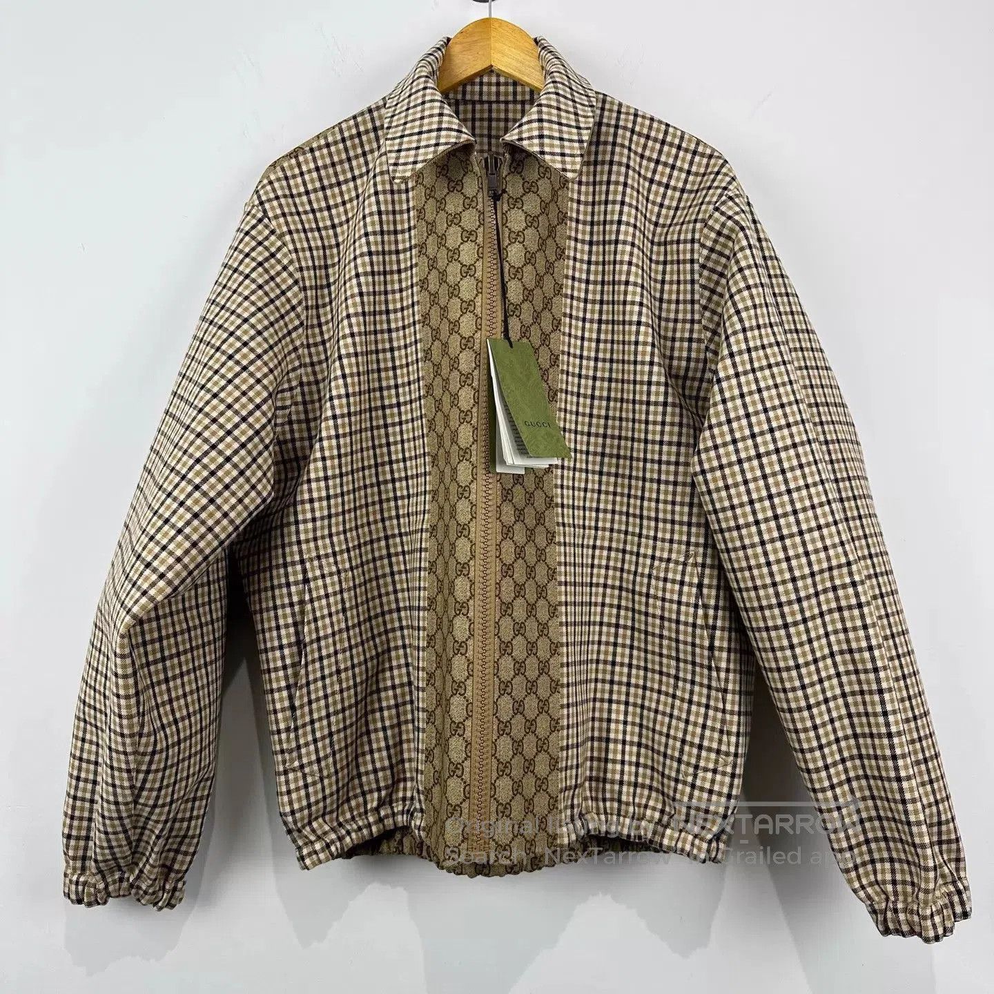 Gucci Beige Patterned Zip-Front Jacket with Corduroy Collar. Size US M / EU 48-50 / 2 - 1 Thumbnail