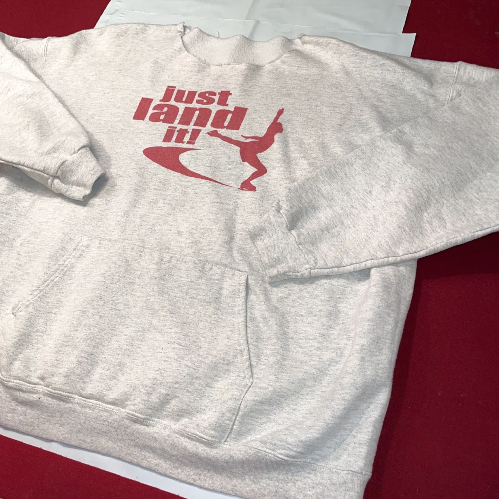 Vintage VINTAGE GRAY FIGURE SKATER Sweatshirt Ice Skater Red “Just Land It” Ice Skating 90s XL Size US XXL / EU 58 / 5 - 5 Thumbnail