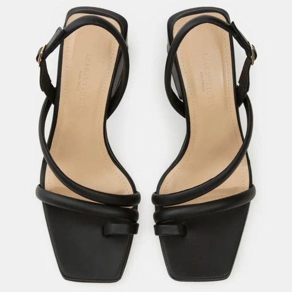 Lafayette 148 LAFAYETTE 148 Black Calfskin Leather Heeled City Sandals -38 Size US 8 / IT 38 - 6 Thumbnail