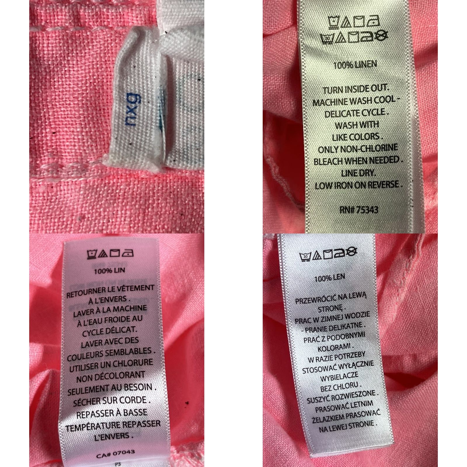 Pinko Sigrid Olsen Blouse Shirt Women XL Pink Linen Short Sleeve V-Neck Pullover Casual Travel Tunic Button Front Easy Care Lightweight Machine Washable Size XL / US 12-14 / IT 48-50 - 8 Thumbnail