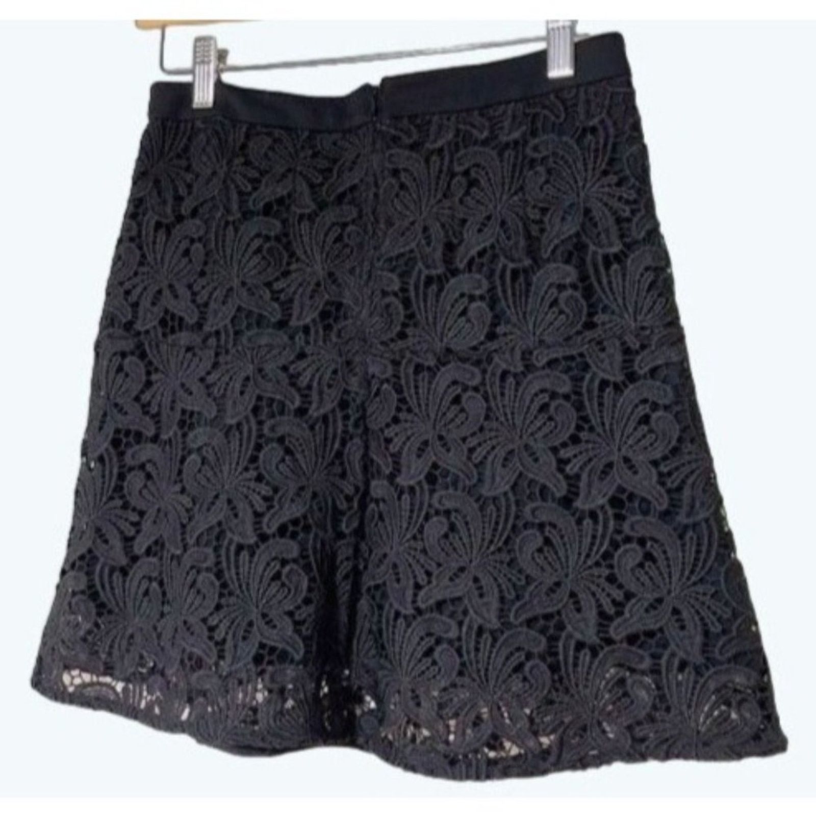 Loft Loft Womens Black Floral Crochet A-Line Mini Skirt XXS Size 26" / US 2 / IT 38 - 4 Thumbnail