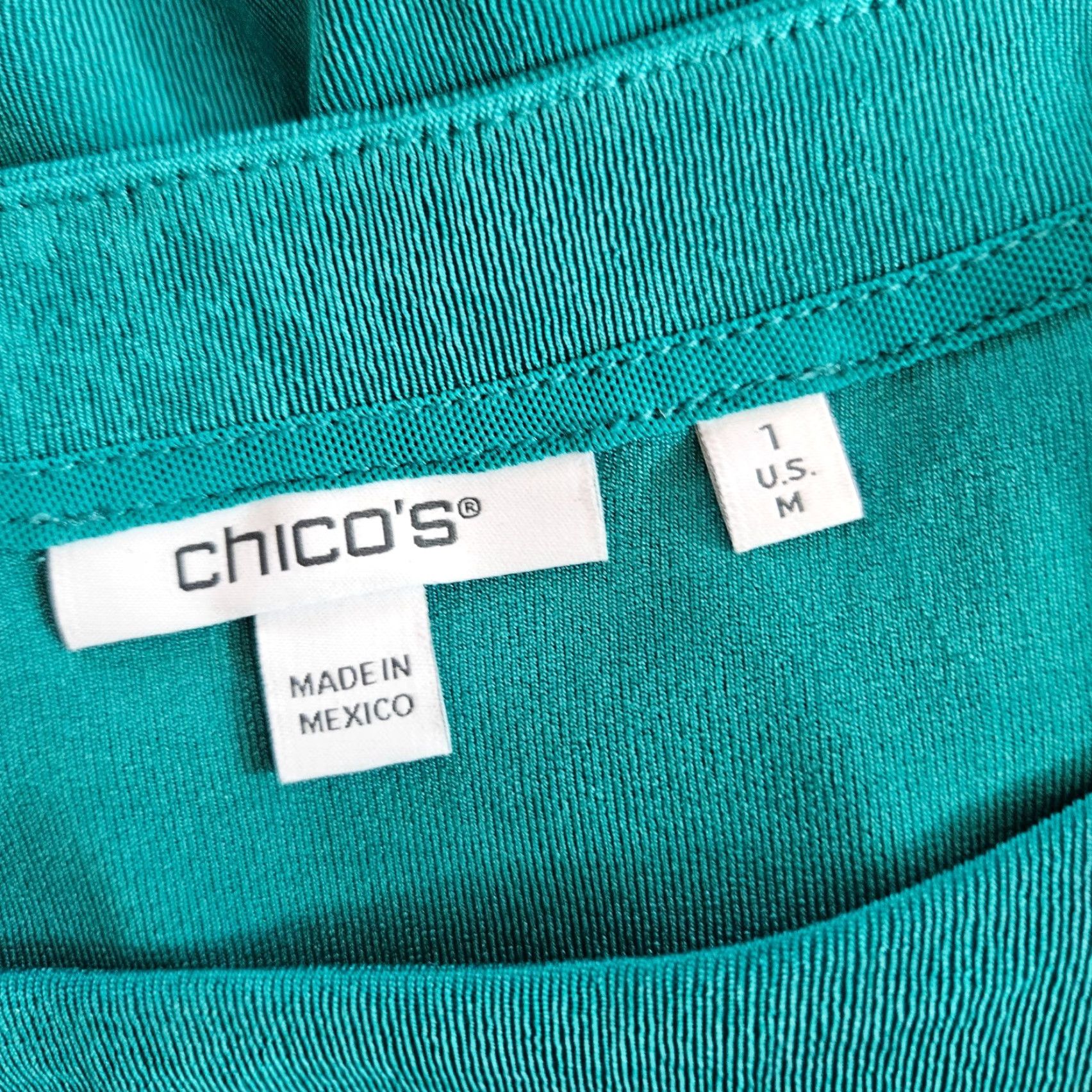 Vintage Chico's Top Shirt Womens Medium Teal Short Sleeve Button Detail Slinky Size M / US 6-8 / IT 42-44 - 6 Thumbnail