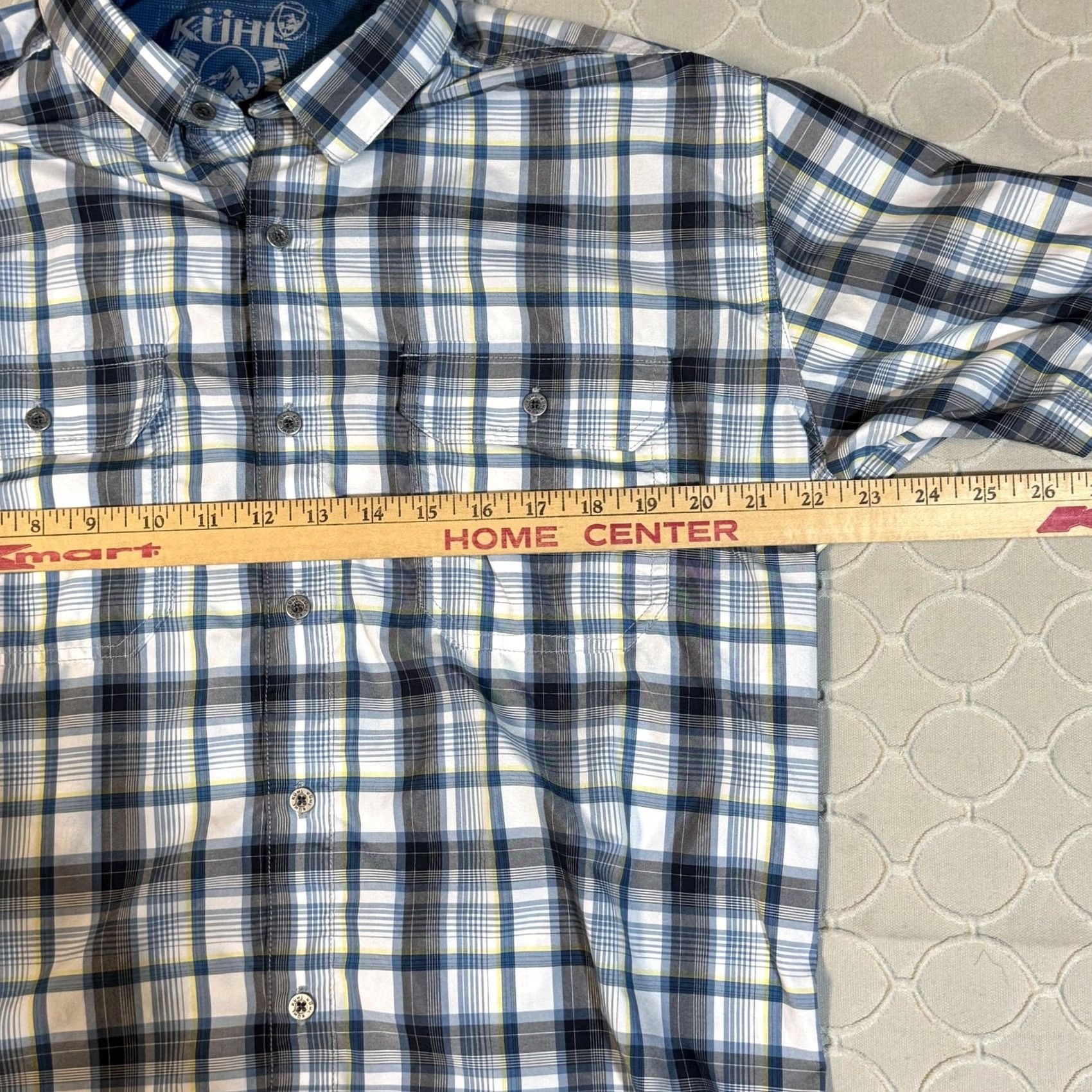 Vintage KÜHL Shirt Mens Large Blue Gray Plaid ELUXUR Short Sleeve Outdoor Hiking Shirt Size US L / EU 52-54 / 3 - 7 Thumbnail