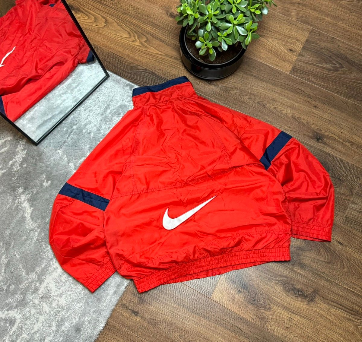 Pre-owned Nike X Vintage 90's Nike Vintage Big Swoosh Nylon Bomber Jacket Oversize Y2k In Red