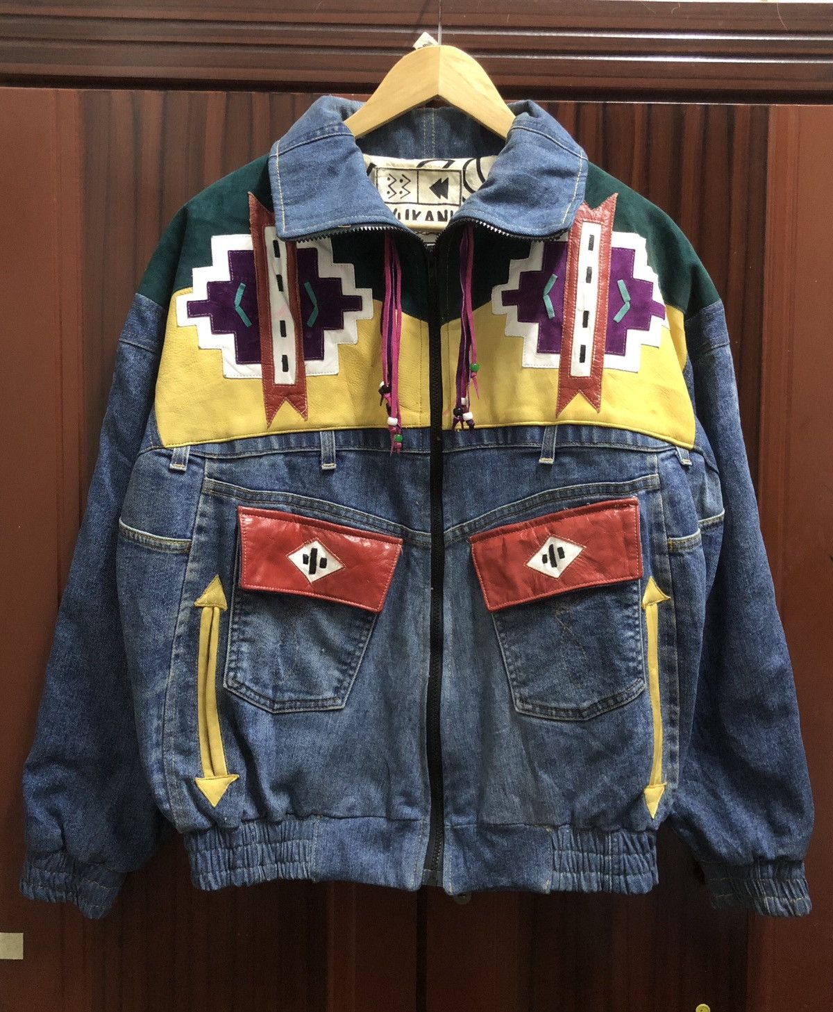 Native Vintage Vukani Native Navajo Denim Leather Jacket Size US L / EU 52-54 / 3 - 1 Thumbnail