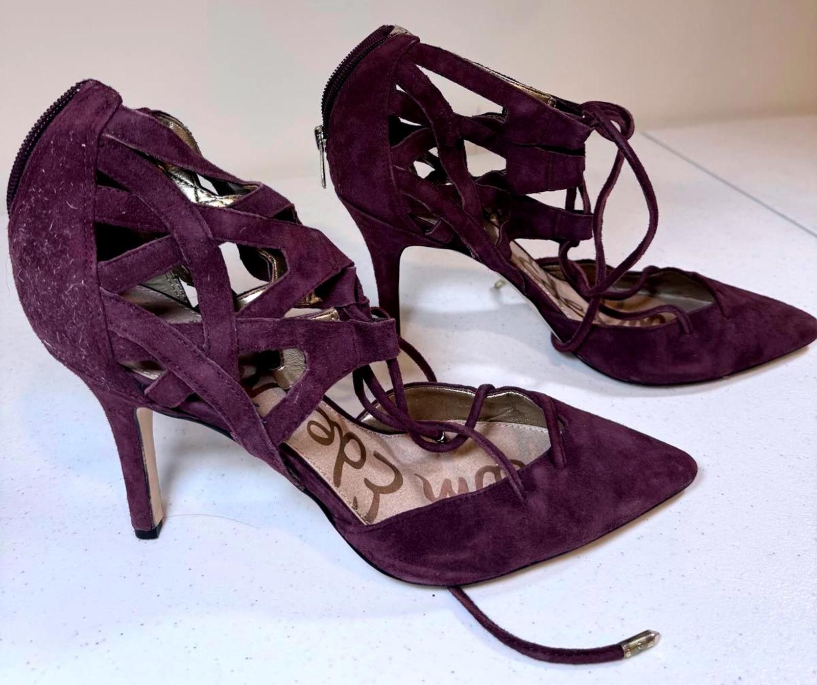 Designer Elegant Purple Suede High Heels with Lace-Up Design Size US 10 / IT 40 - 2 Thumbnail