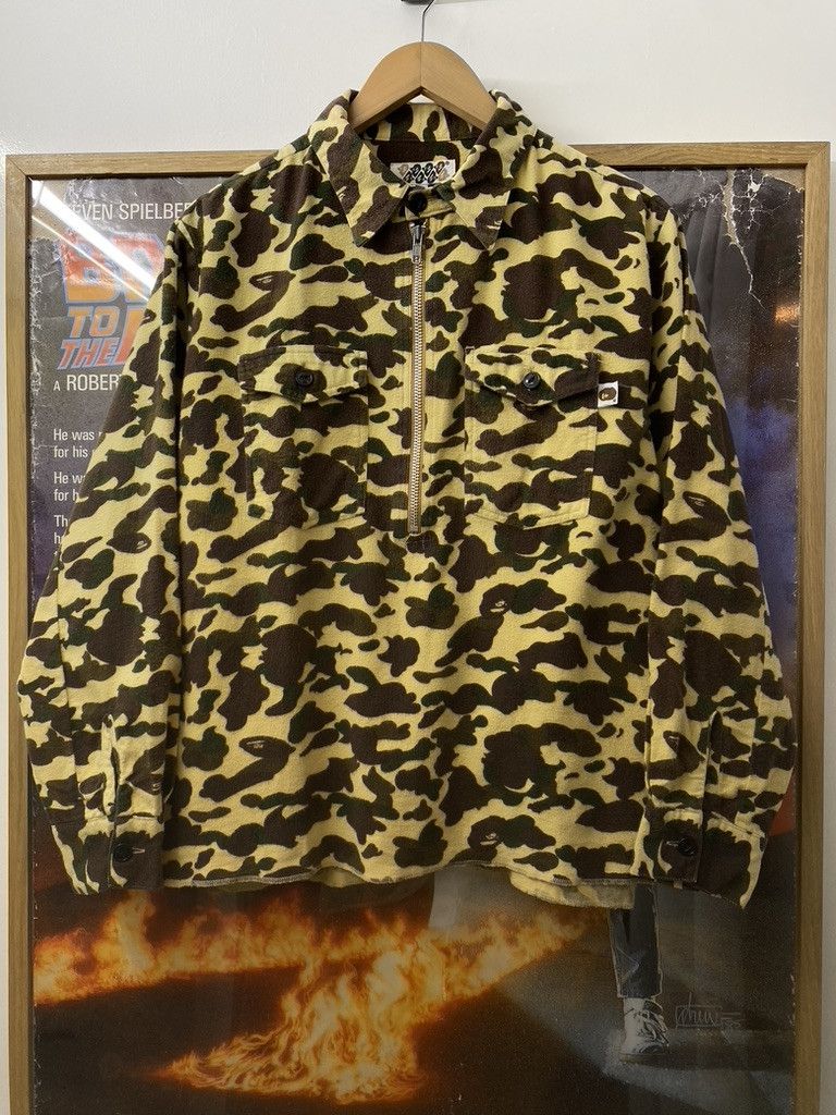 Bape 90s Vintage Bape Chamois Cloth Fleece 1/2 Zip Overshirt Size US S / EU 44-46 / 1 - 1 Thumbnail