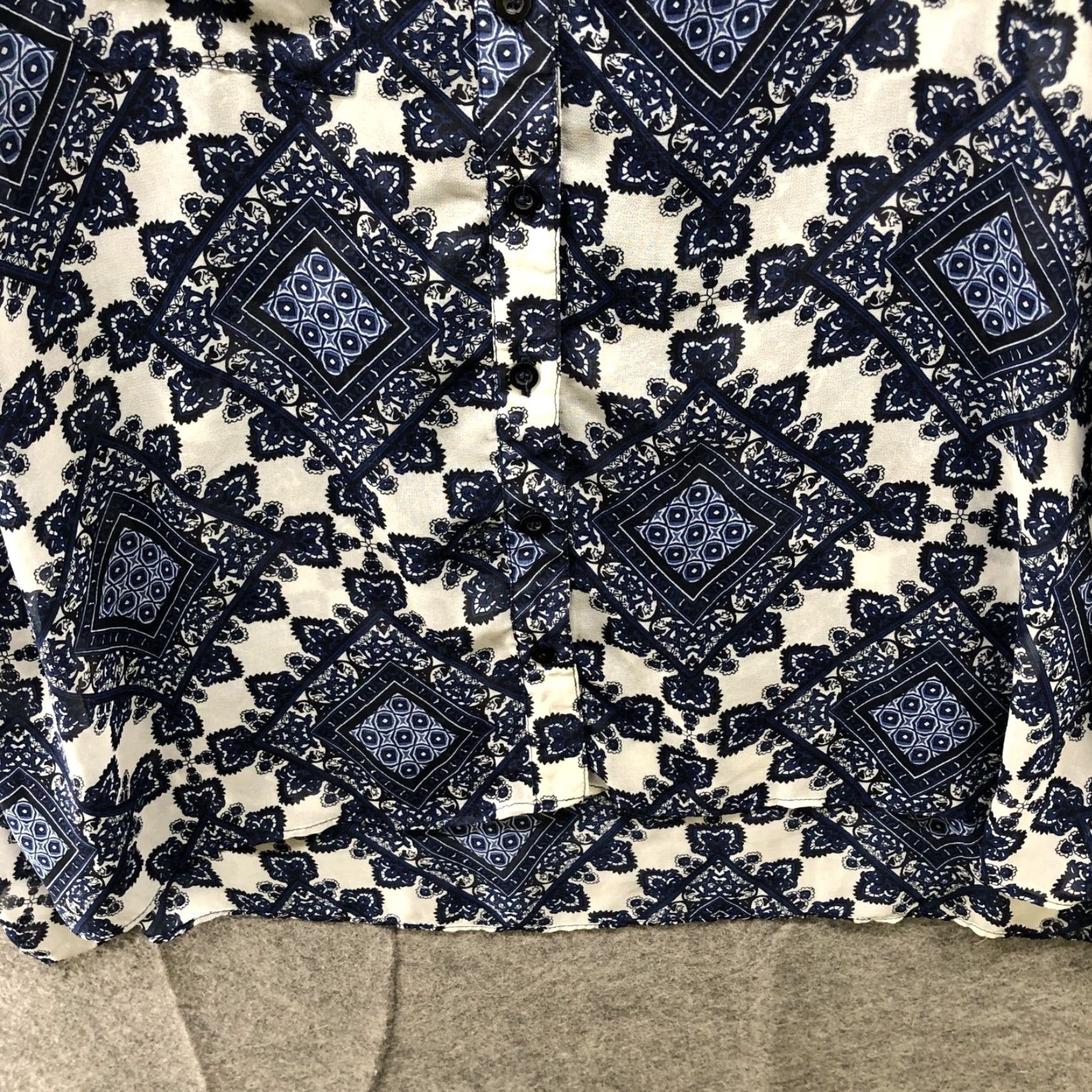 Vintage Sans Souci Blouse Oversized Chiffon Overshirt Womens XS Button Down Paisley High Low Blue Size XS / US 0-2 / IT 36-38 - 4 Thumbnail