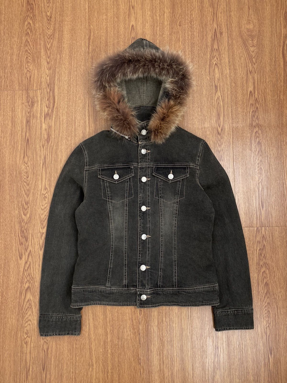image of If Six Was Nine x Le Grande Bleu L G B Raccoon Fur Denim Jacket in Black Wash, Men's (Size Small)