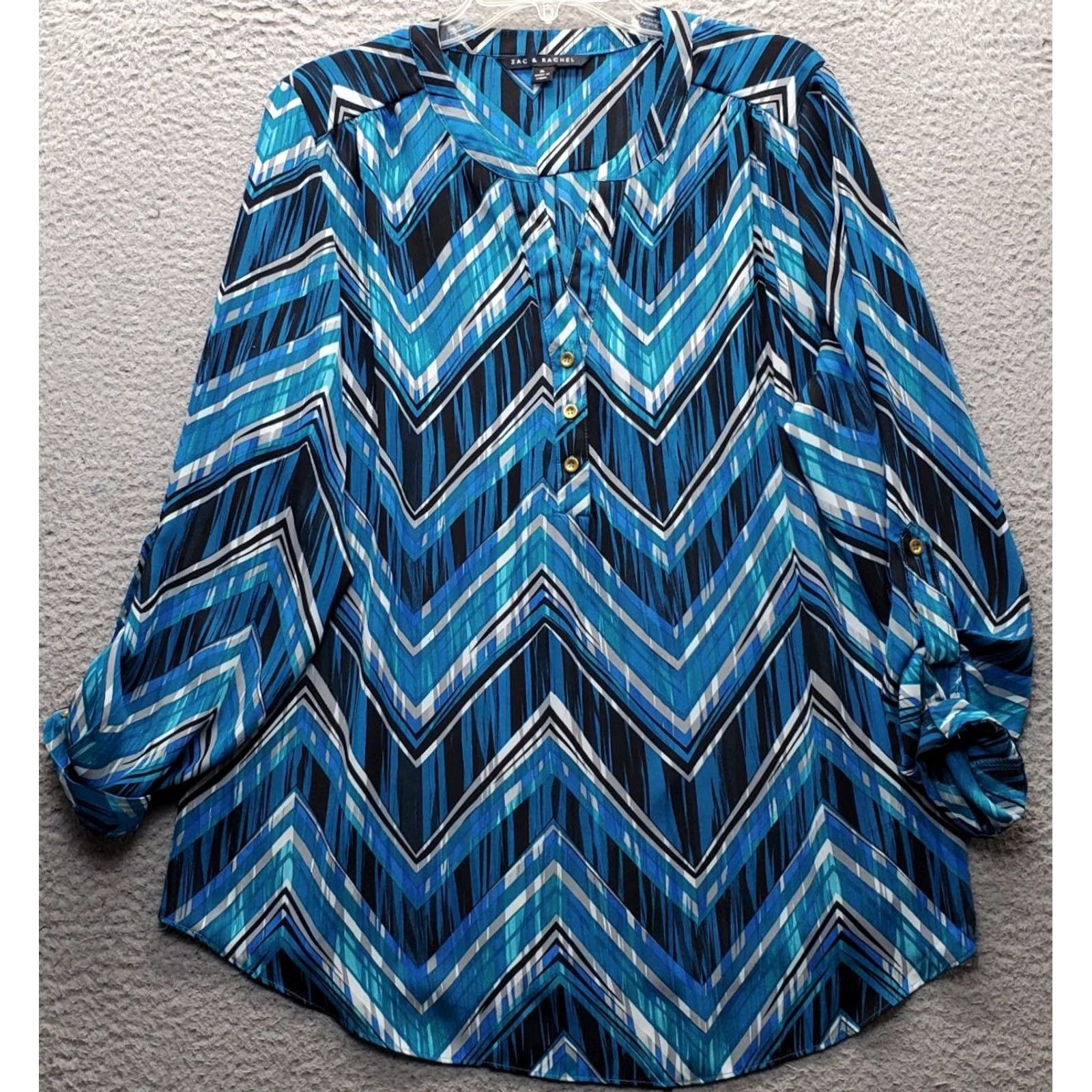 Vintage Zac & Rachel Blouse Top Womens XL Multi Chevron Long Sleeve V-Neck Button Front Blouse Size XL / US 12-14 / IT 48-50 - 2 Thumbnail
