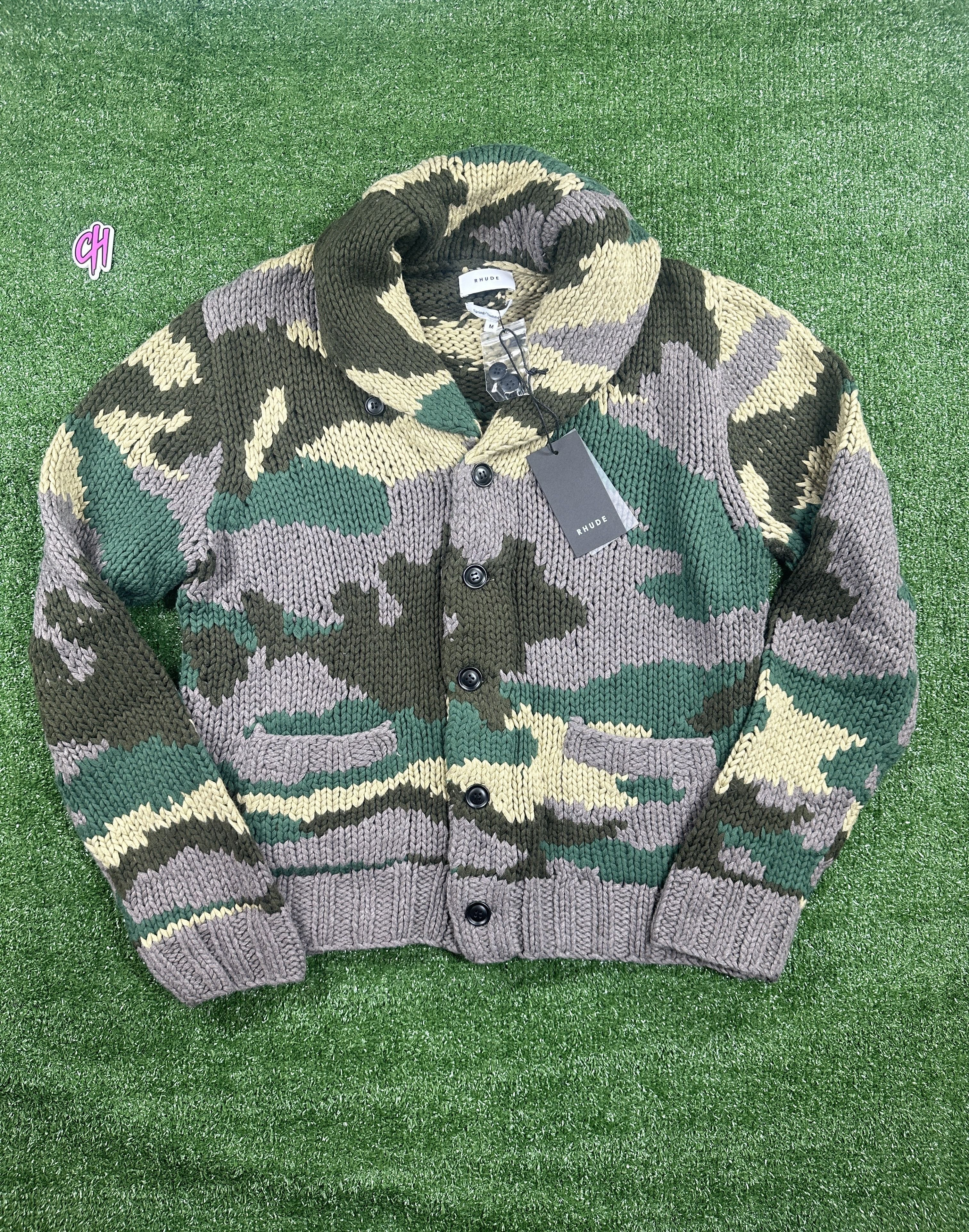 Rhude Rhude Heavyweight Knit Men's Camo Cardigan - Size Medium Size US M / EU 48-50 / 2 - 1 Thumbnail