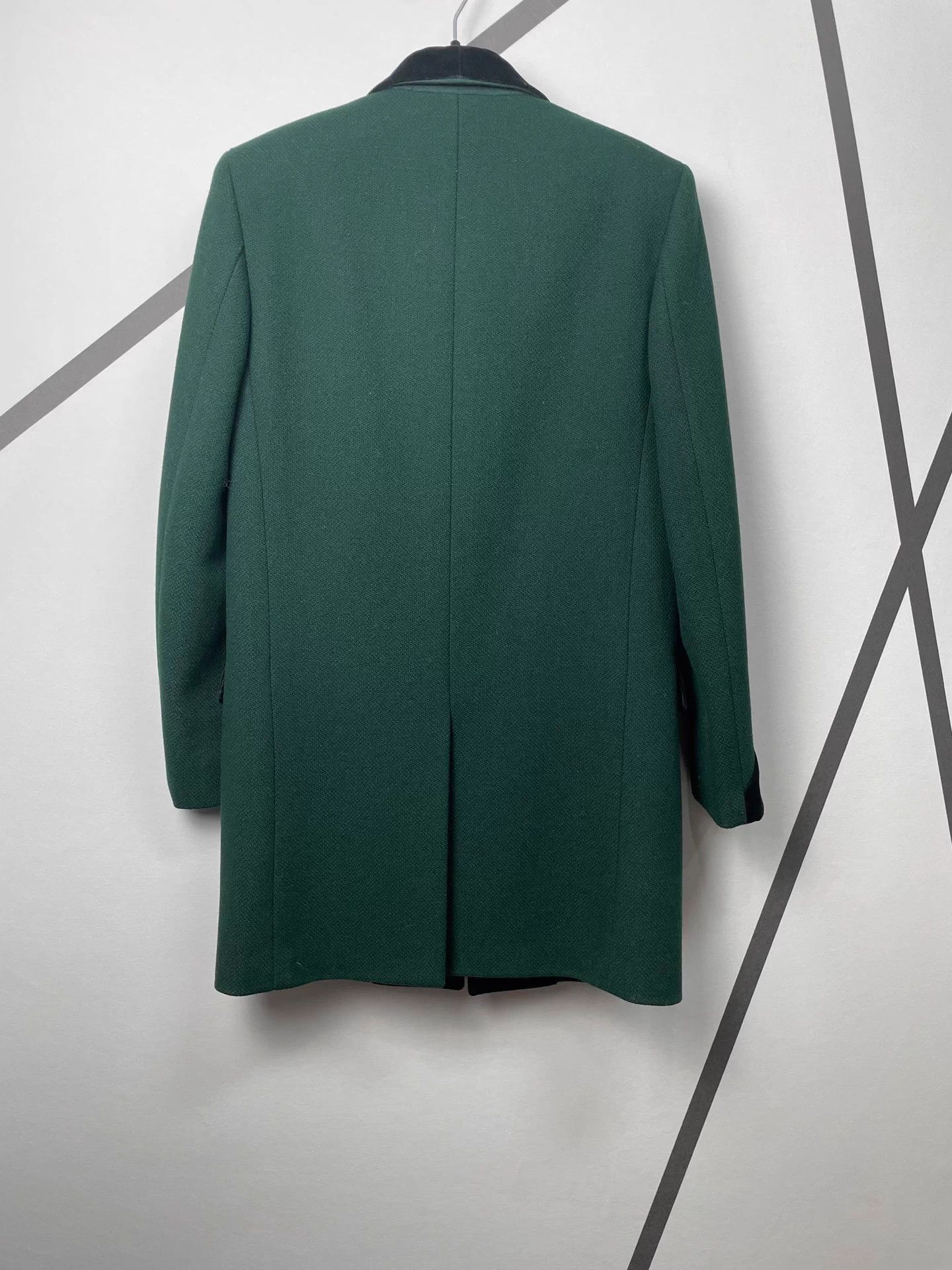 Saint Laurent Paris SLP style black velvet melon collar green wool coat, Size US L / EU 52-54 / 3 - 2 Thumbnail