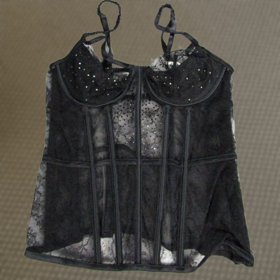 Victoria's Secret Victoria's Secret Corset Top Womens 34C Black Embellished Underwired NWT Rhinestone Lace Adjustable Straps Size XXS / US 00 / IT 34 - 1 Thumbnail