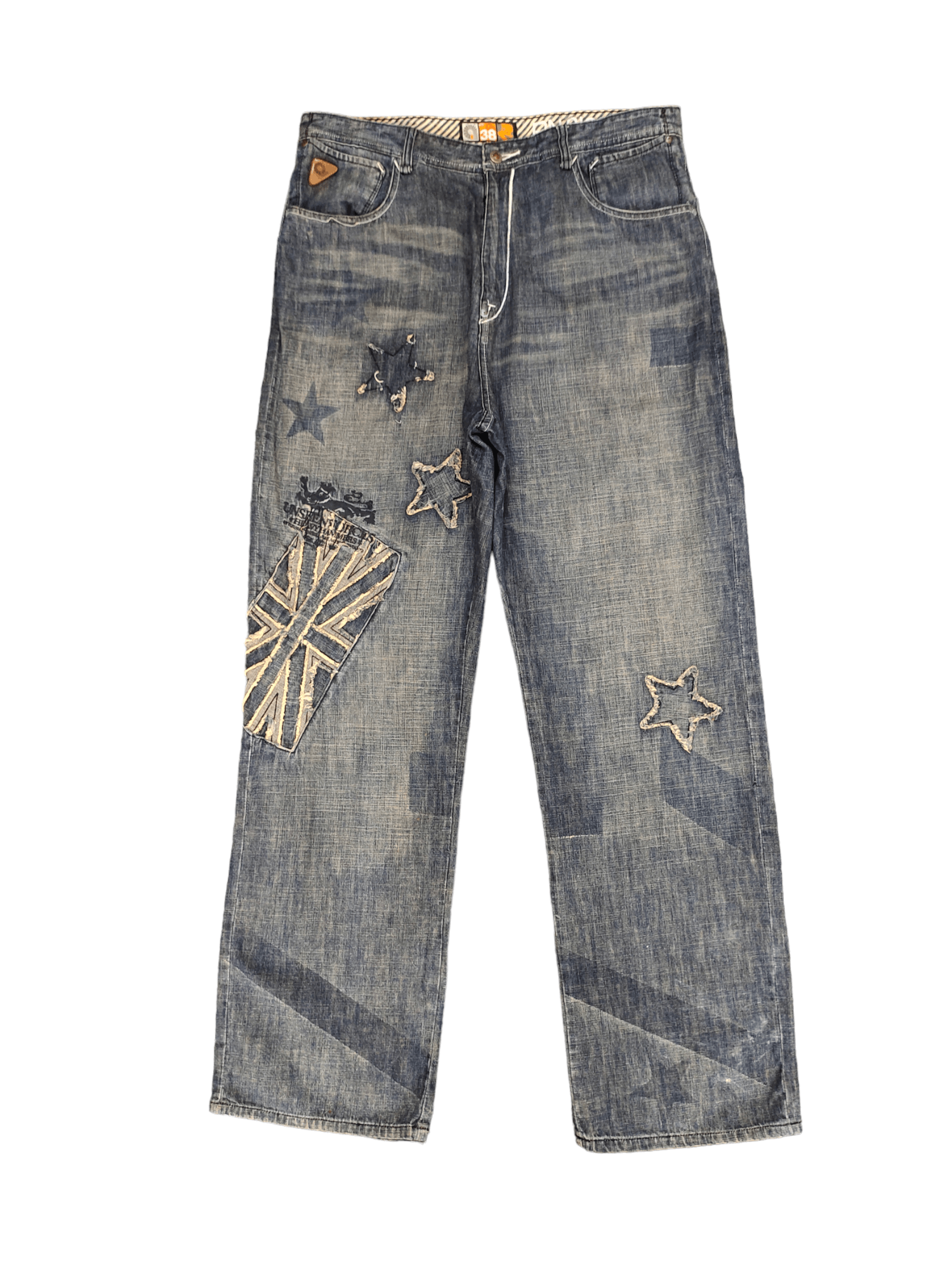 image of Baggy Jeans Akademiks Stars & Flag Wide Leg Denim Y2K Jnco, Men's (Size 38)