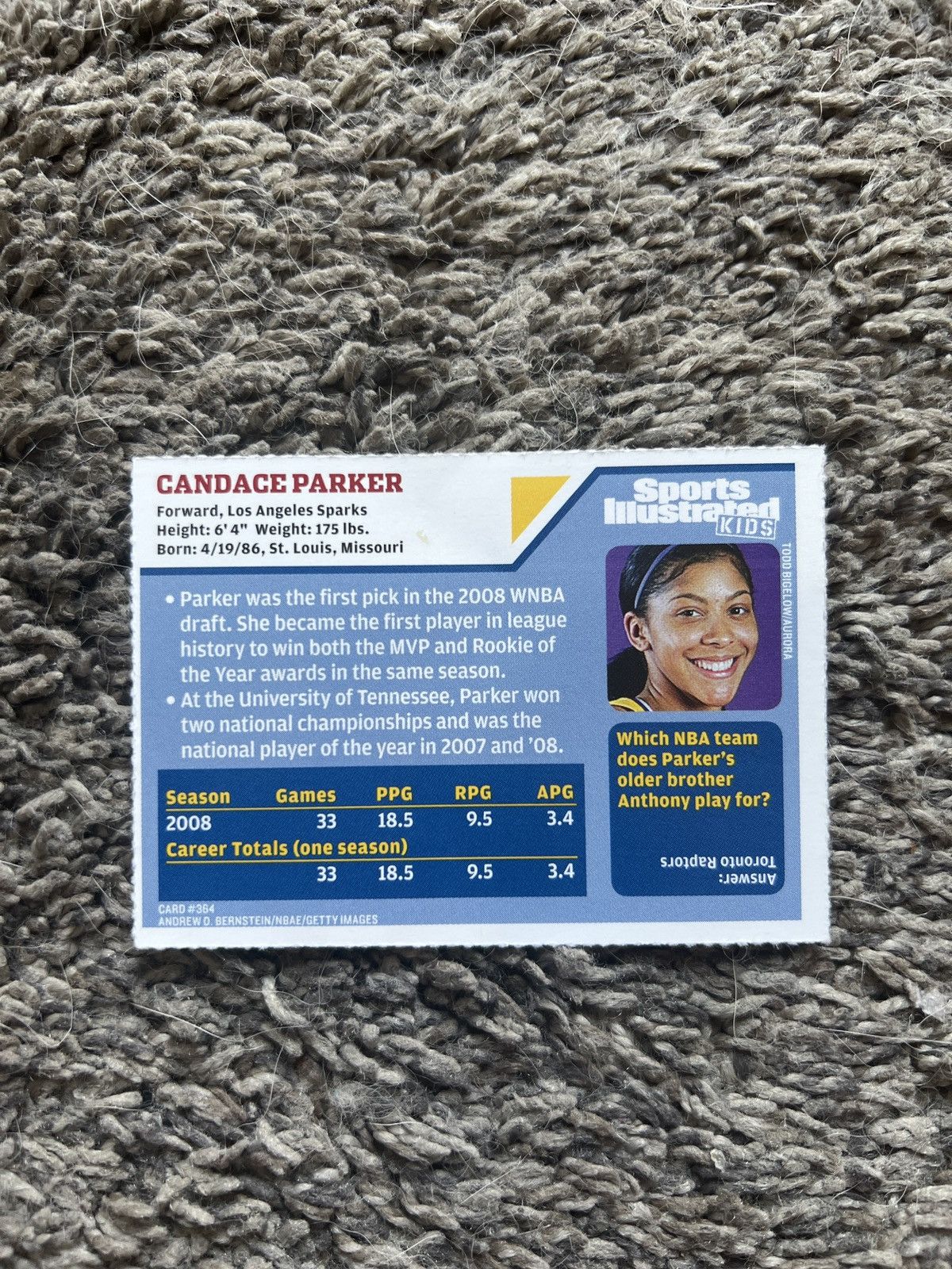 NBA 2008 Sports Illustrated Kids #364 Candace Parker Card Size ONE SIZE - 2 Thumbnail