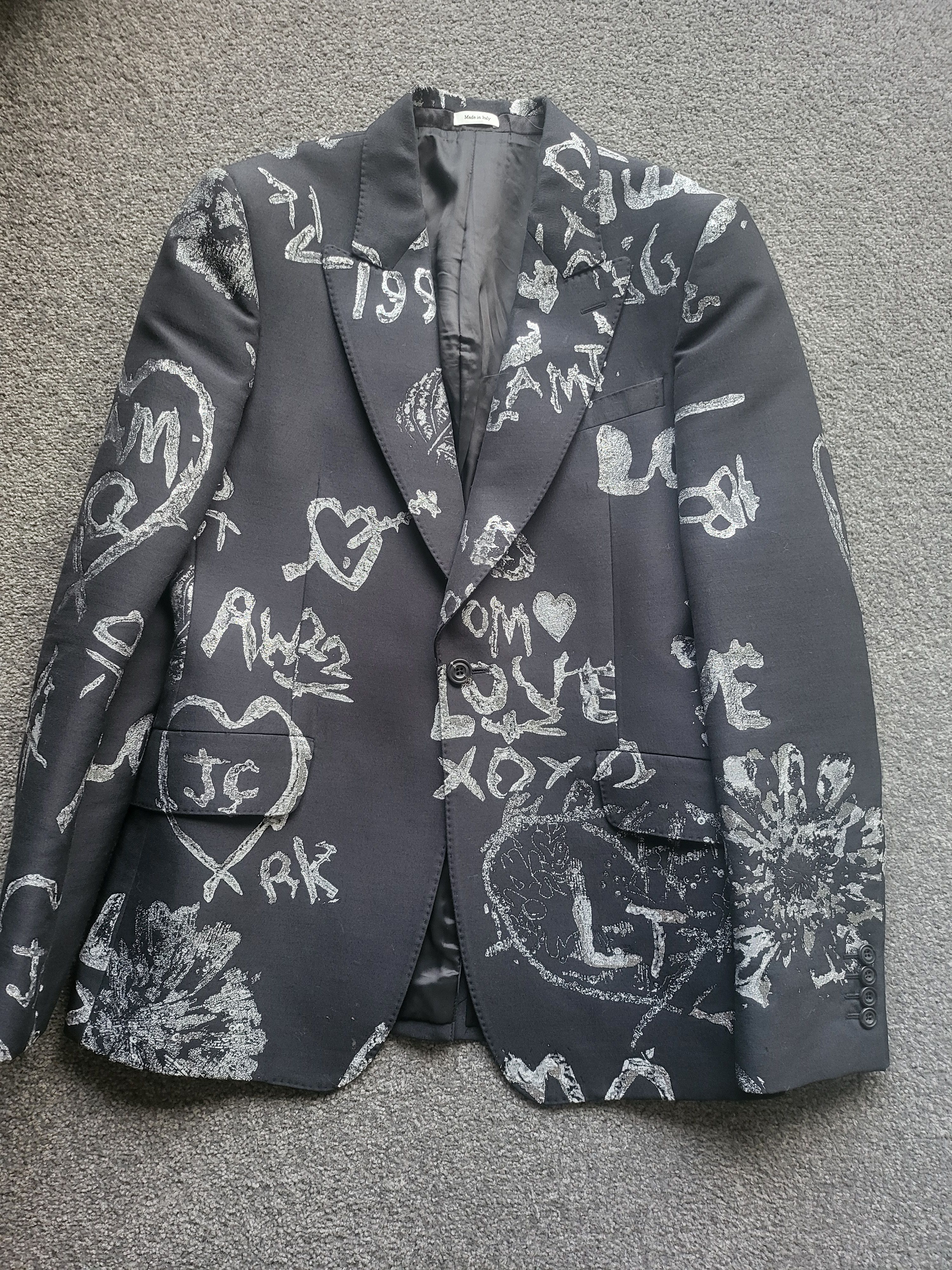 Alexander McQueen Alexander McQueen Mens Black Graffiti Jacquard Blazer Size 38R - 1 Thumbnail