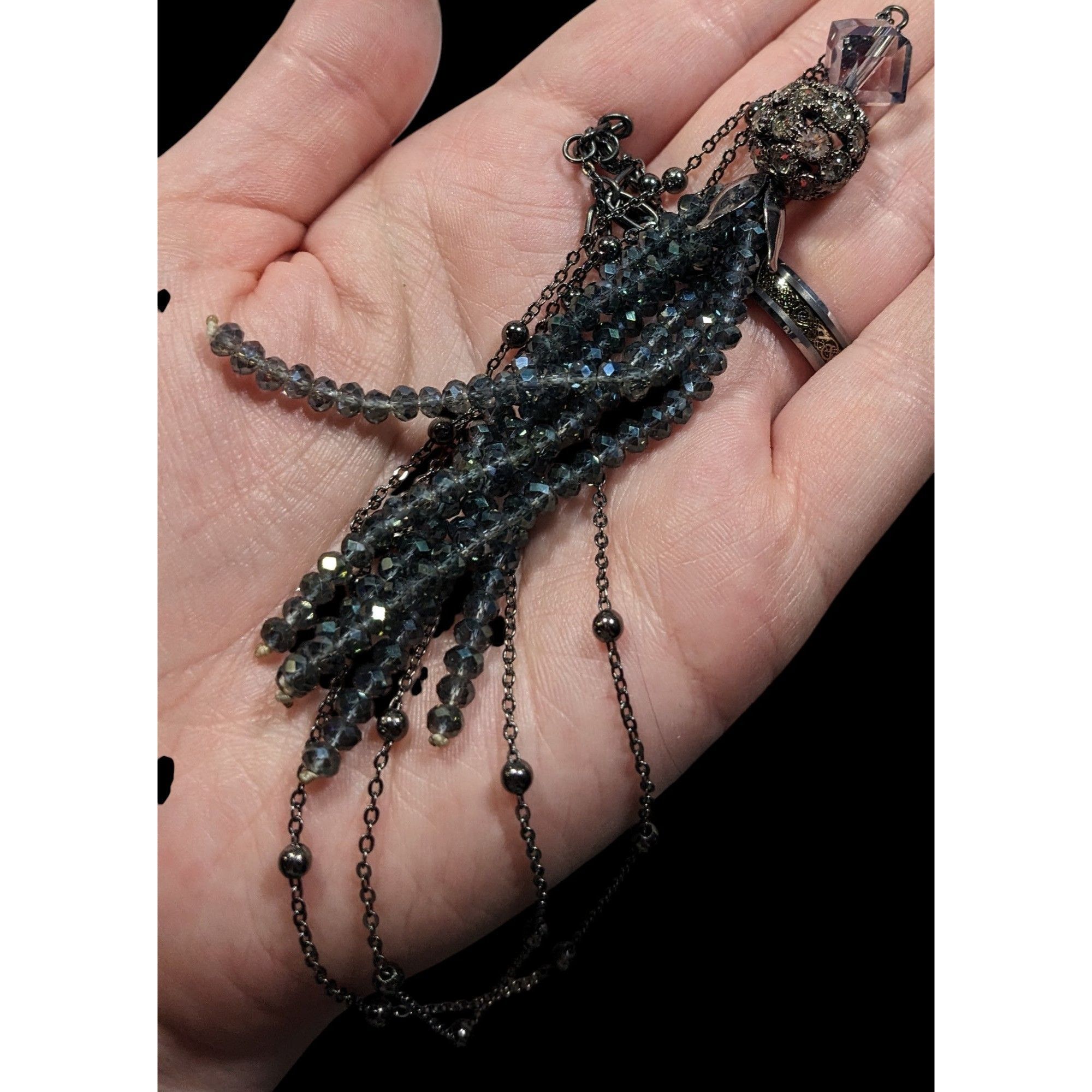 Other Sparkly Glam Crystal Glass Silver Tone Tassel Necklace Size ONE SIZE - 7 Thumbnail