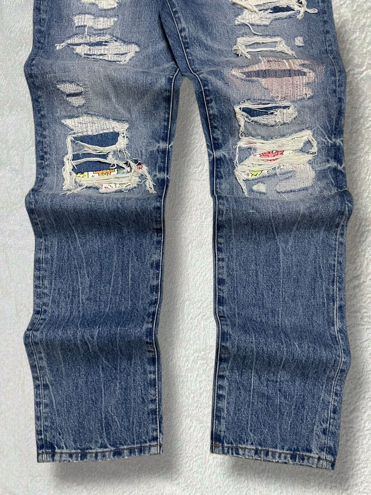 American Eagle Outfitters × Keith Haring × Vintage Designer American Eagle X Keith Hearing Patchwork Boro Denim Size US 32 / EU 48 - 3 Thumbnail