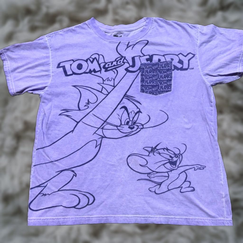 Vintage Tom & Jerry Mens Shirt T-Shirt Size L Purple Short Sleeve Crew Neck Cotton Size US L / EU 52-54 / 3 - 1 Thumbnail