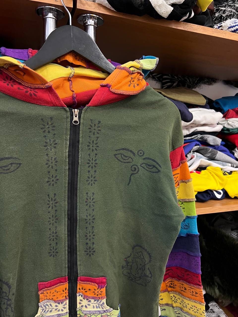 Japanese Brand × Other × Vintage Rainbow Patchwork Jacket Hippie Boho Zip Front Hoodie Size M / US 6-8 / IT 42-44 - 2 Thumbnail