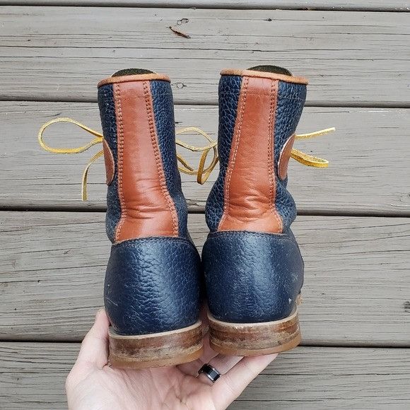 Justin Boots × Vintage Vintage 70s Western Navy Blue Bullhide British Tan Boots Size US 6 / IT 36 - 5 Thumbnail