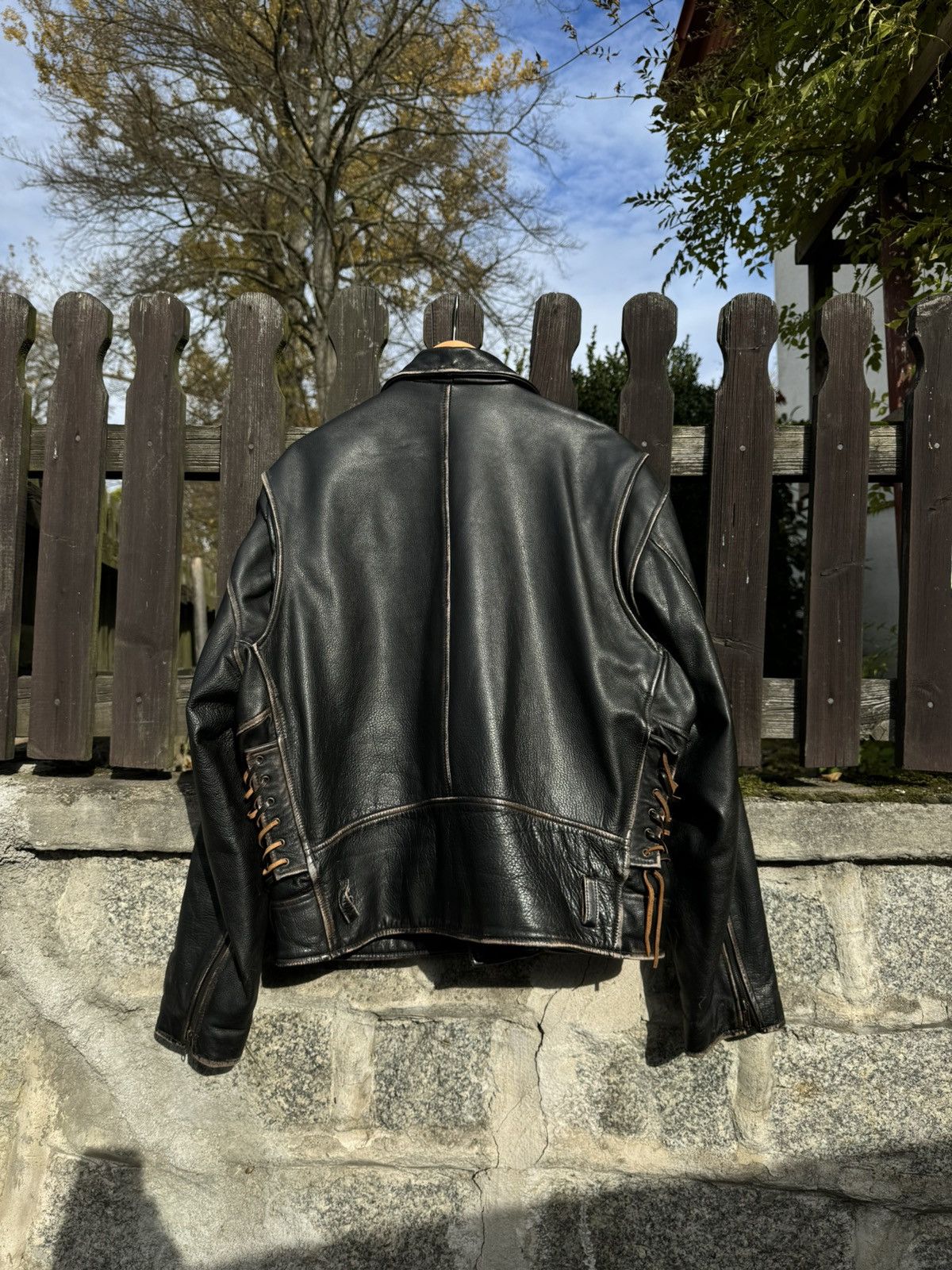 Vintage Washed Boxy Biker Leather Jacket Faded 90s Ramones