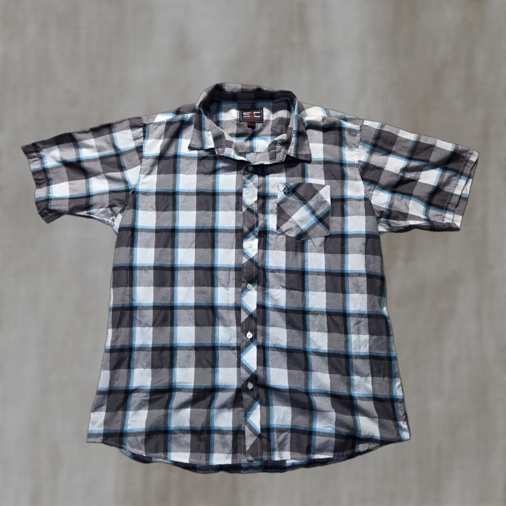 Vintage Swiss Cross Shirt Mens XL Gray Plaid Short Sleeve Button-Up Casual Size US 36 / EU 52 - 1 Thumbnail