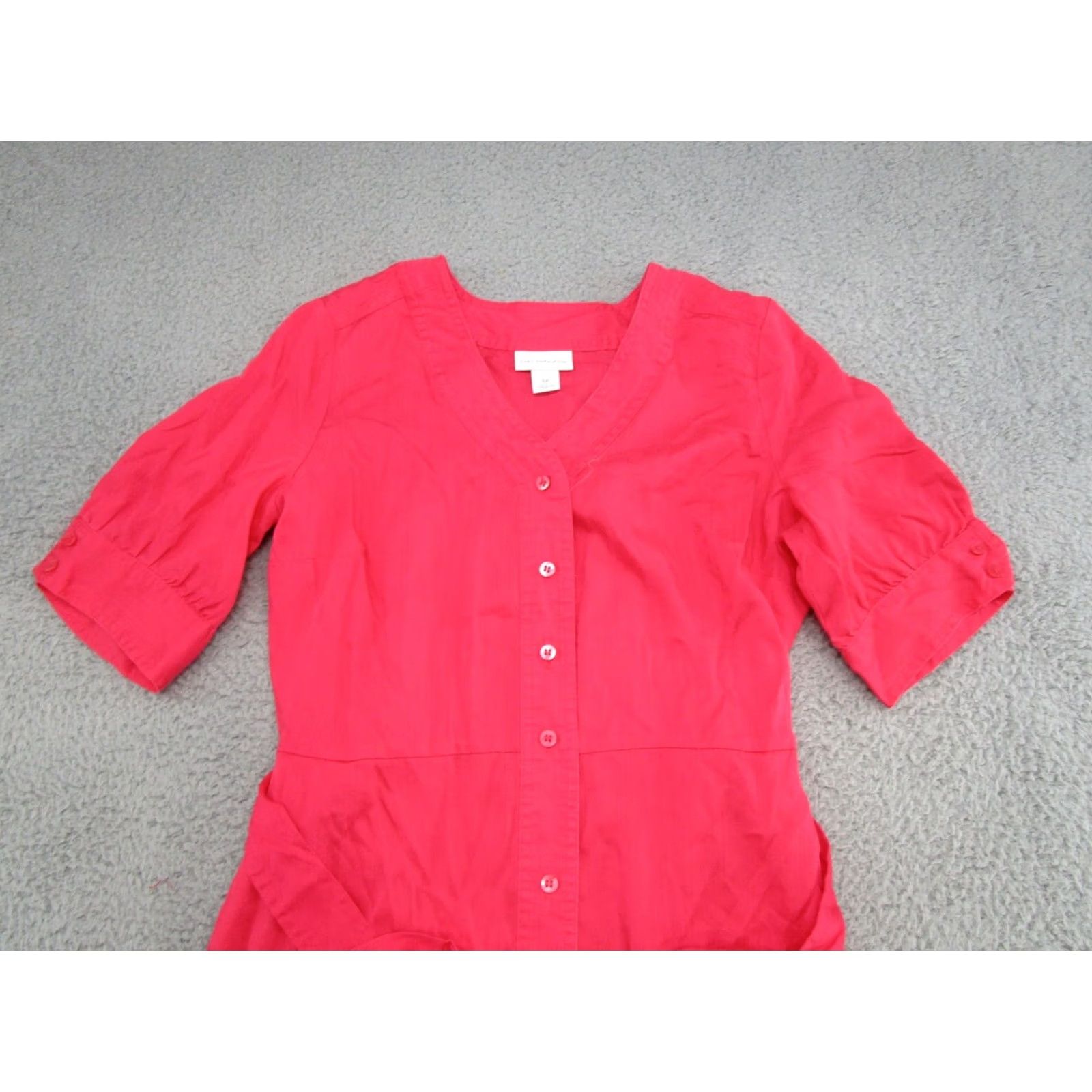Liz Claiborne Liz Claiborne Shirt Dress Pink 6P Petite Lyocell Tencel Blend Short Sleeve Floral Button Front Midi Womens Size M / US 6-8 / IT 42-44 - 3 Thumbnail