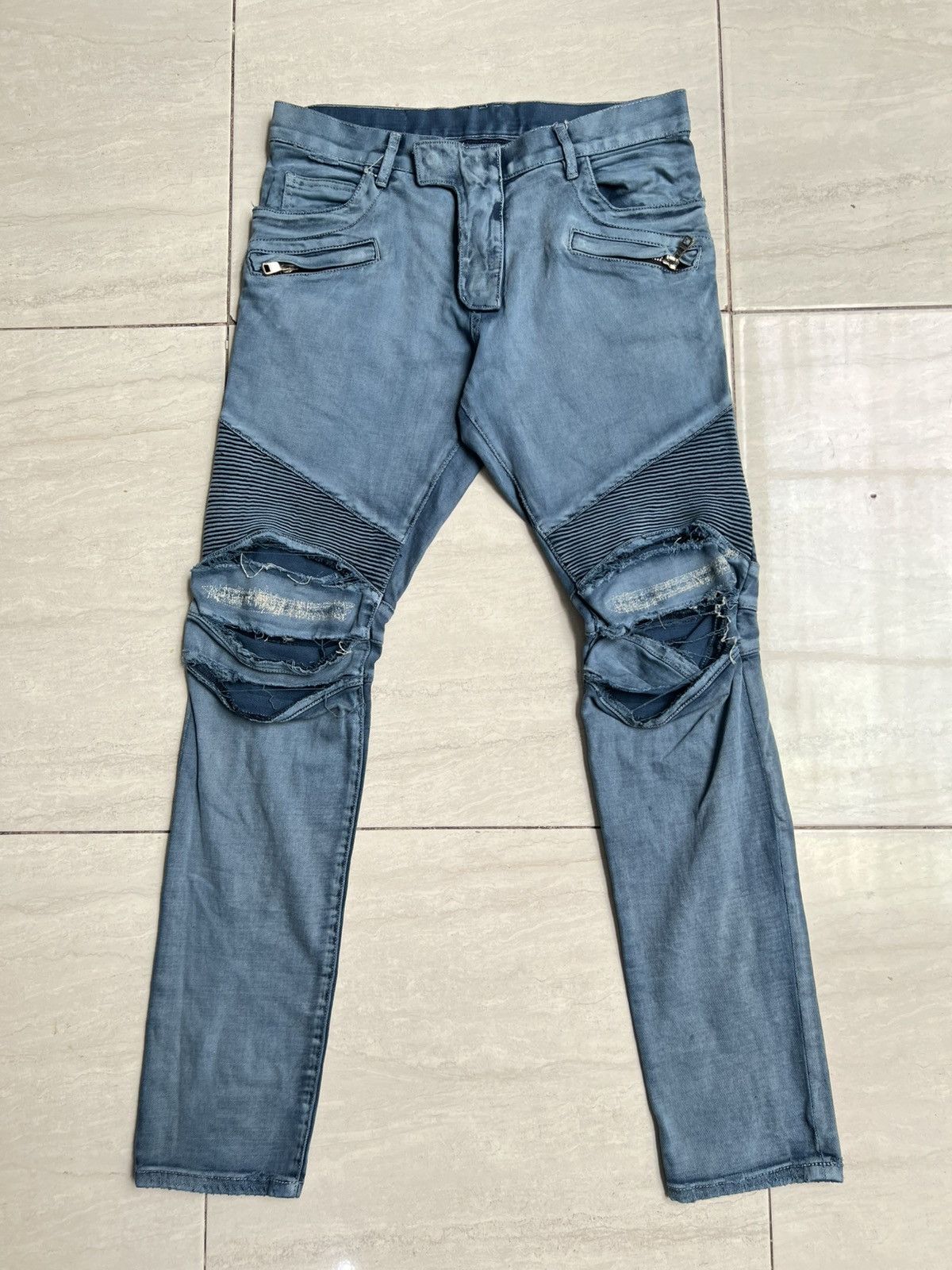 Balmain Paris Biker Distressed Jeans