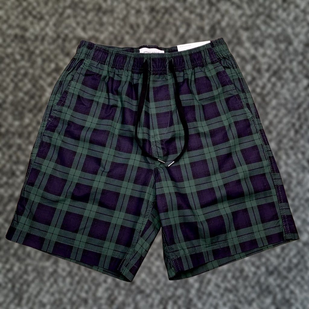 American Eagle Outfitters American Eagle Outfitters Jogger Short Mens XS Green Plaid Drawstring Stretch New Size US 27 - 1 Thumbnail