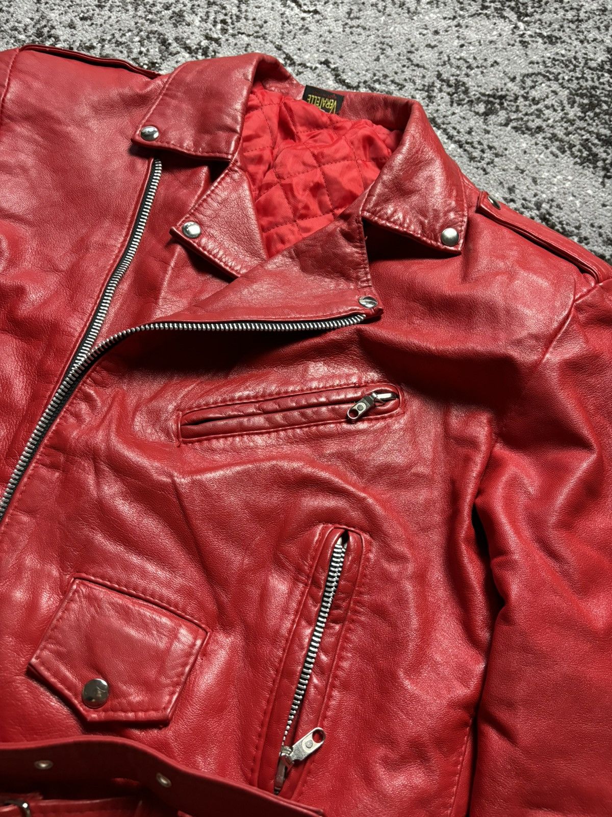 Japanese Brand × Vera Pelle Red leather biker jacket Vera Pelle with silver buckle Size M / US 6-8 / IT 42-44 - 2 Thumbnail