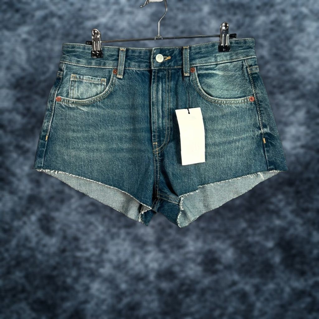 Zara Zara Womens Denim Shorts 6 Blue High Rise 5-Pocket Cut-Off A-Line - Summer Womens Medium? Size 28" / US 6 / IT 42 - 1 Thumbnail