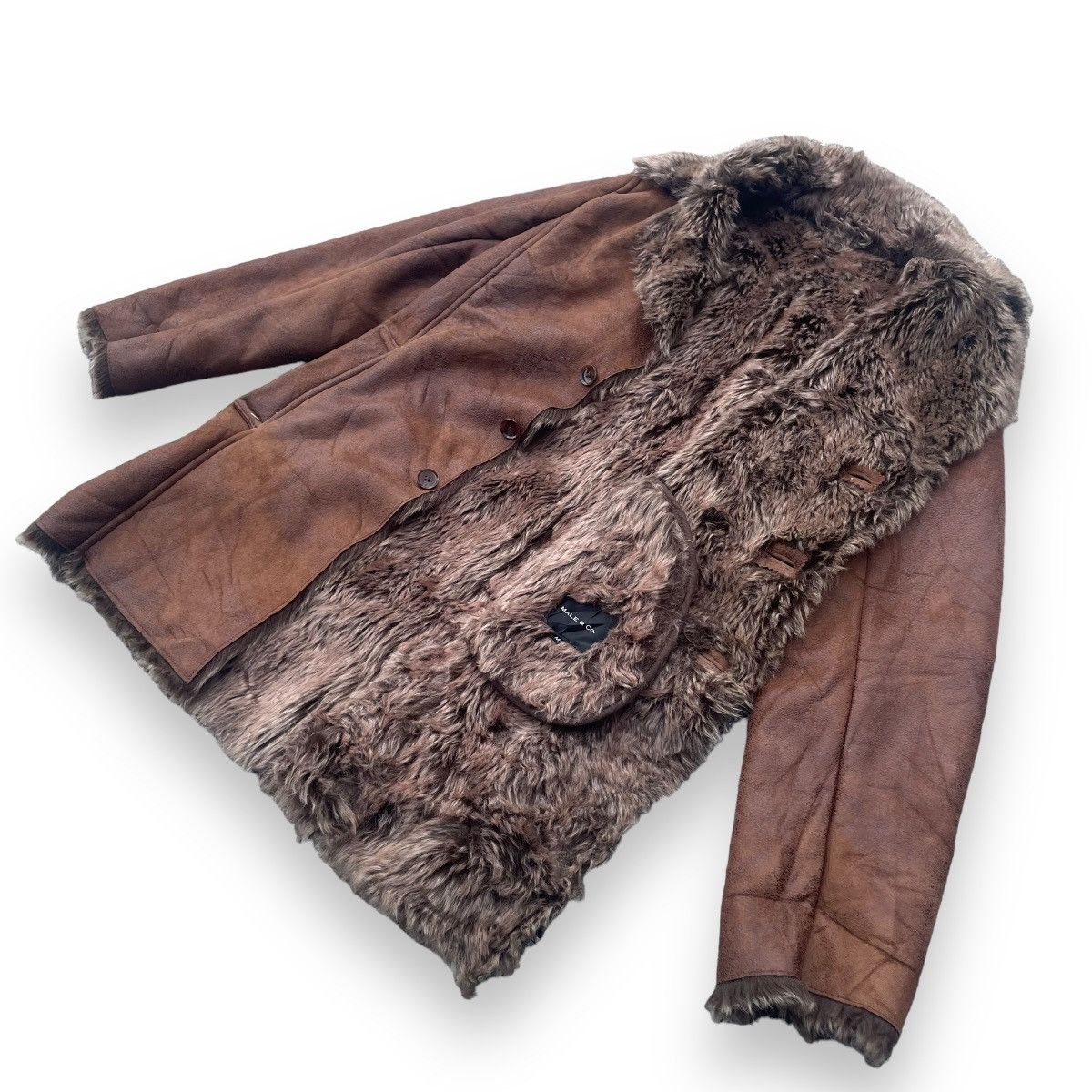 Le Grande Bleu (L.G.B.) 🇯🇵 MALE & CO SUEDE LEATHER LINED FUR SHERPA HEAVY COAT Size US M / EU 48-50 / 2 - 3 Thumbnail