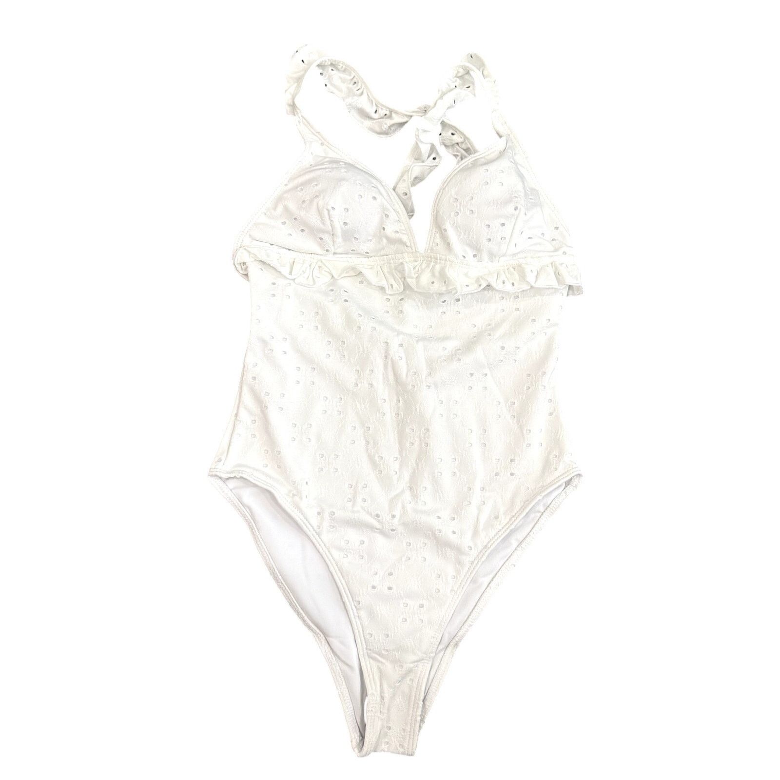 Shein One Piece Eyelet Cutout Back Swimsuit in White, Size S Size ONE SIZE - 1 Thumbnail