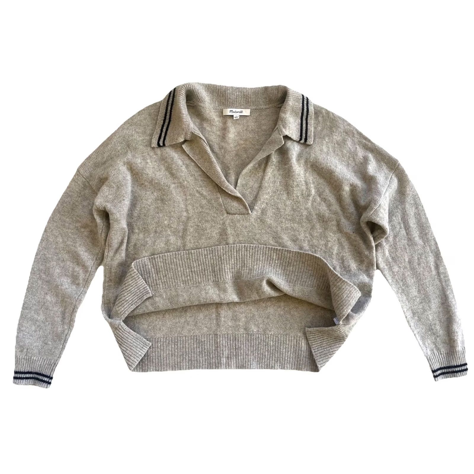 Madewell Madewell Sweater Women Small Grey Blue Collared Relaxed Fit V-Neck 100% Wool Size S / US 4 / IT 40 - 4 Thumbnail
